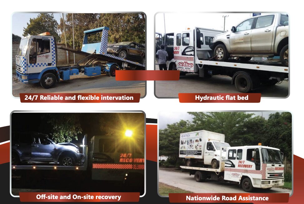 Active General Motors recovery fleet — hydraulic flatbeds and nationwide road assistance